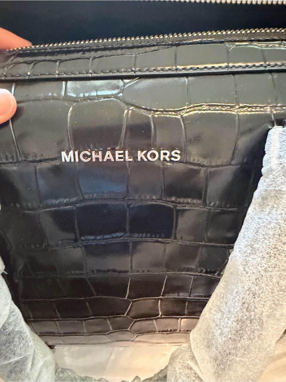 Michael Kors Black Croc-Embossed Leather Duffel - Picture 4 of 8